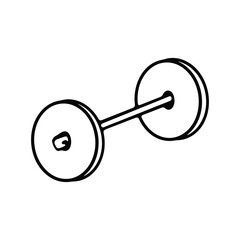 A simple black and white outline of a dumbbell with two round weights on either side.