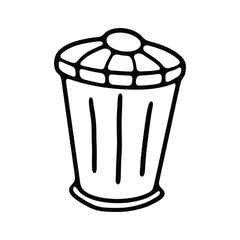 A simple black and white outline of a trash bin with a lid.