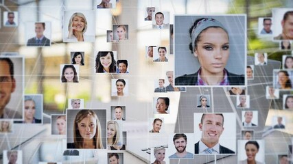 Collage of diverse people connected by lines, social network animation - Powered by Adobe