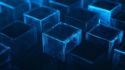 Obraz premium A mesmerizing array of translucent blue glass cubes, creating a cool and modern ambiance.