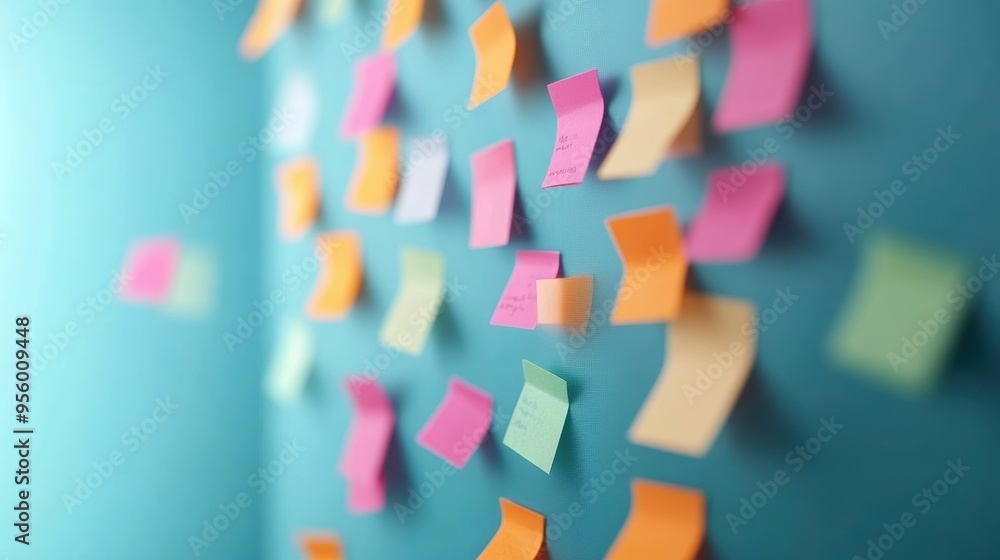 Poster a scrum board with sticky notes representing user stories, tasks, and progress, showcasing the visua