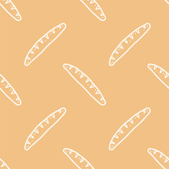 Seamless patterns of Baguettes cartoon doodle.