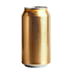 A shiny, golden aluminum can standing upright, reflecting light elegantly, ideal for beverage packaging or product mockups.