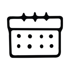 A black and white icon of a calendar, symbolizing dates and scheduling.