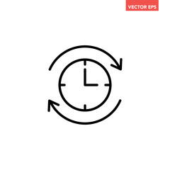 Black refresh time line icon, simple speed up hr clock with arrow flat design pictogram, infographic vector for app logo web button ui ux interface elements isolated on white background