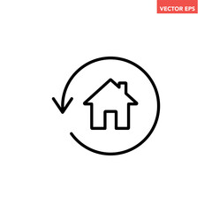 Single black house renovation line icon, simple update home with arrow flat design pictogram vector for app logo ads web webpage button ui ux interface elements isolated on white background