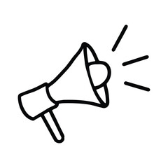 A simple black and white illustration of a megaphone with sound waves emanating from it