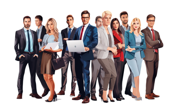 Business people working at laptop Different men on transparent background, png	