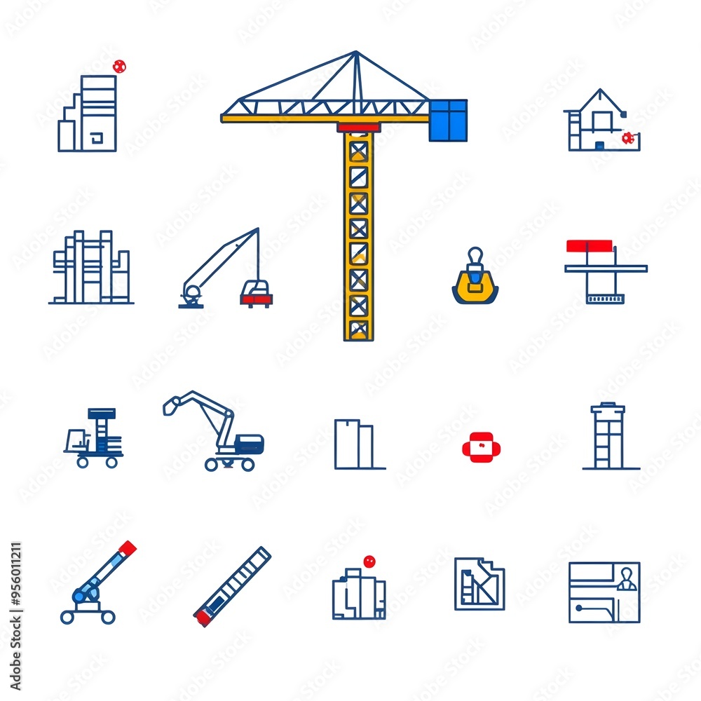 Aufkleber architectural elements flat gradient icon set for construction and engineering concepts