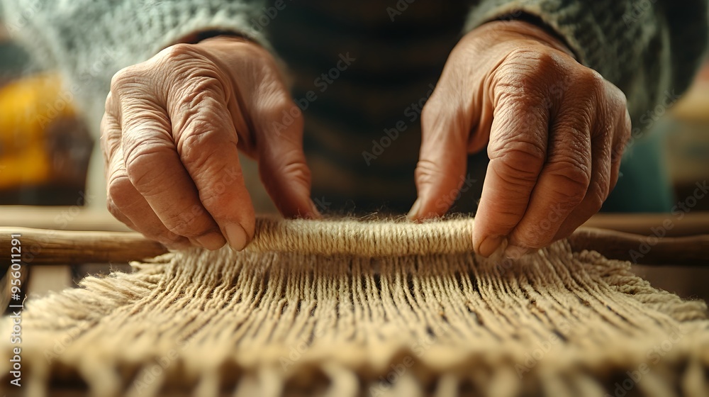 Poster artisan s hands weaving traditional pattern with precise lighting