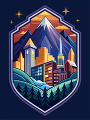 Obraz premium Cityscape Surrounded by Mountains and a Forest