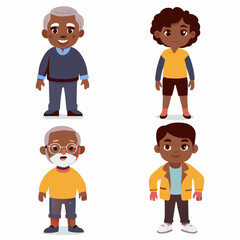 Diverse Black Characters of Various Ages for Print-on-Demand T-Shirts and Educational Materials