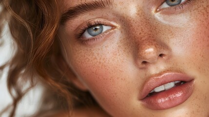 Fototapeta premium Captivating Closeup of Graceful Female Face with Soft Lighting