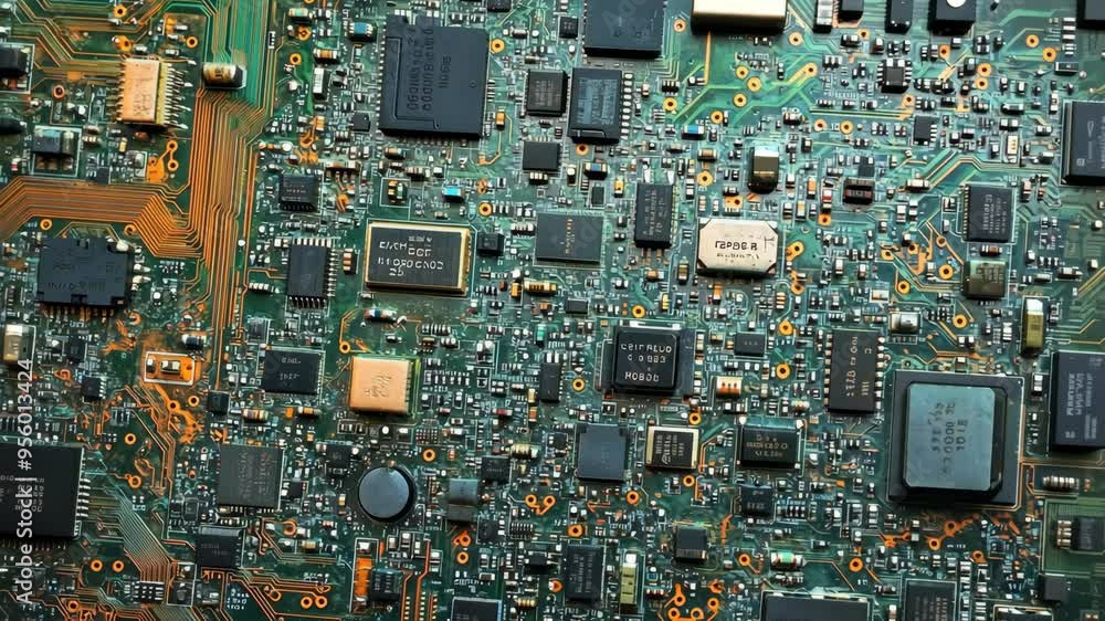 Aufkleber exploring the intricate design of a printed circuit board showcasing various electronic components a