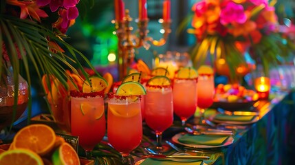 Fototapeta premium Enjoying a lush vip event with a colorful theme and distinctive cocktails