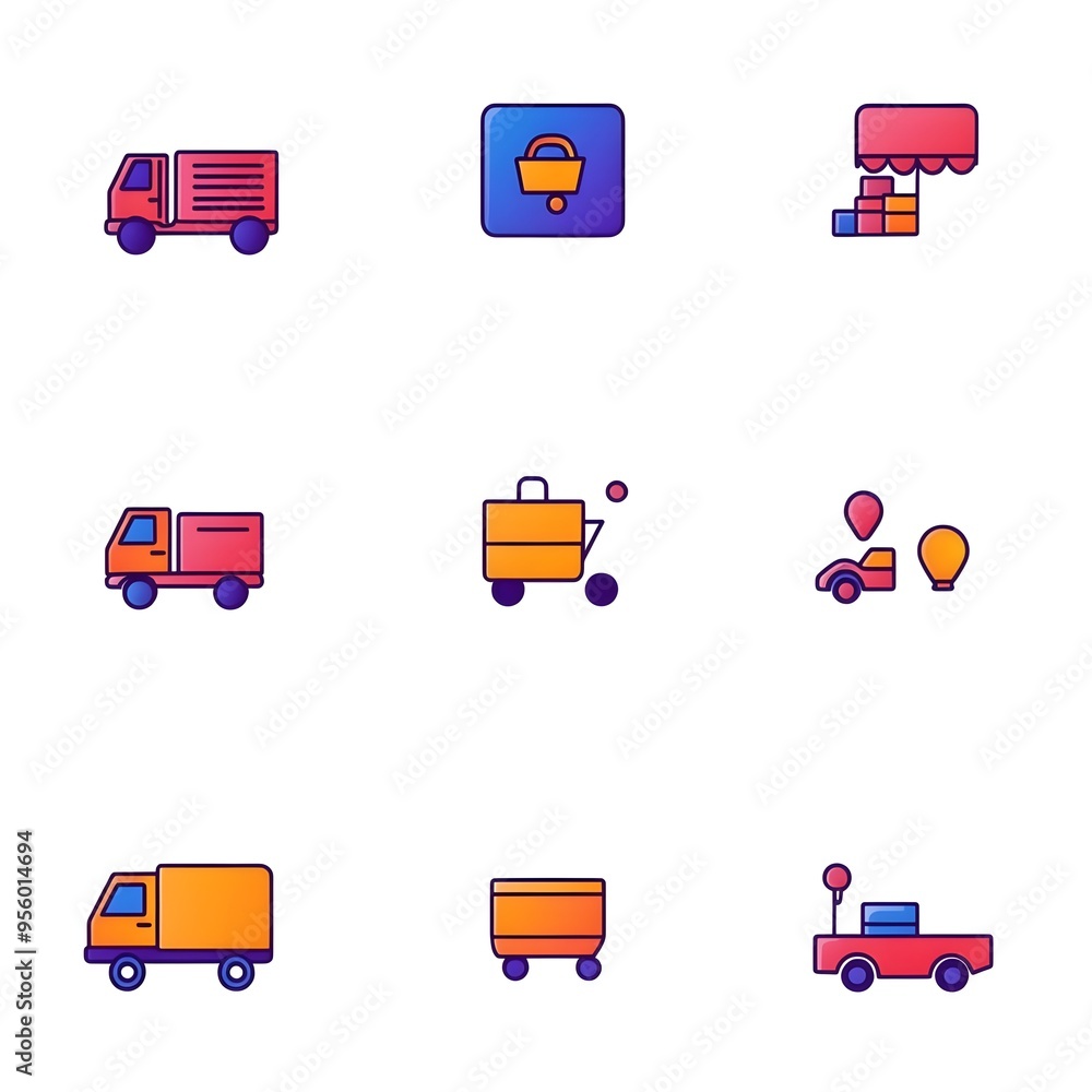 Poster Flat Gradient Icon Set Depicting Online Shopping Elements
