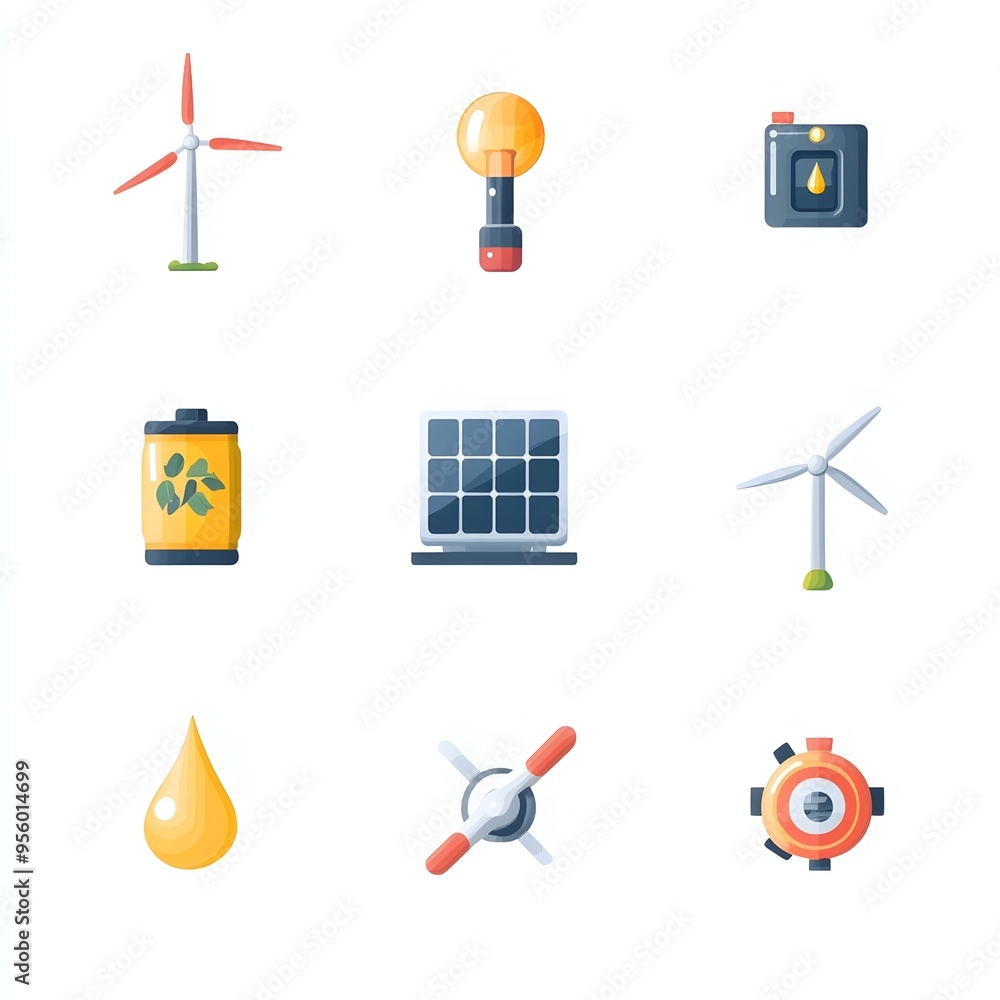 Poster flat gradient icon set depicting renewable energy sources