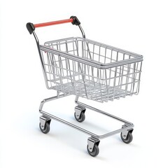 Small metal shopping cart isolated on white background.