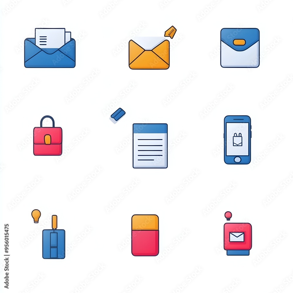 Aufkleber Flat Gradient Icon Set of Mail and Communication Tools