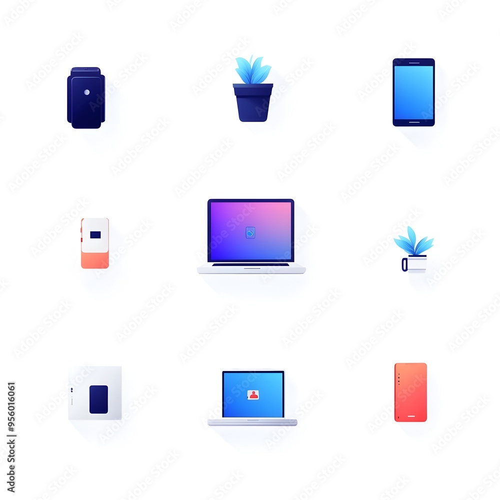 Aufkleber flat gradient icons for business technology devices
