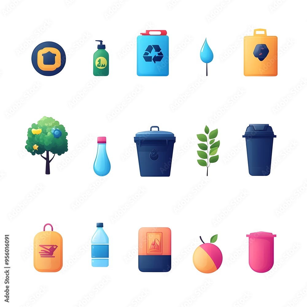 Poster flat gradient icons for eco friendly environmental symbols and elements