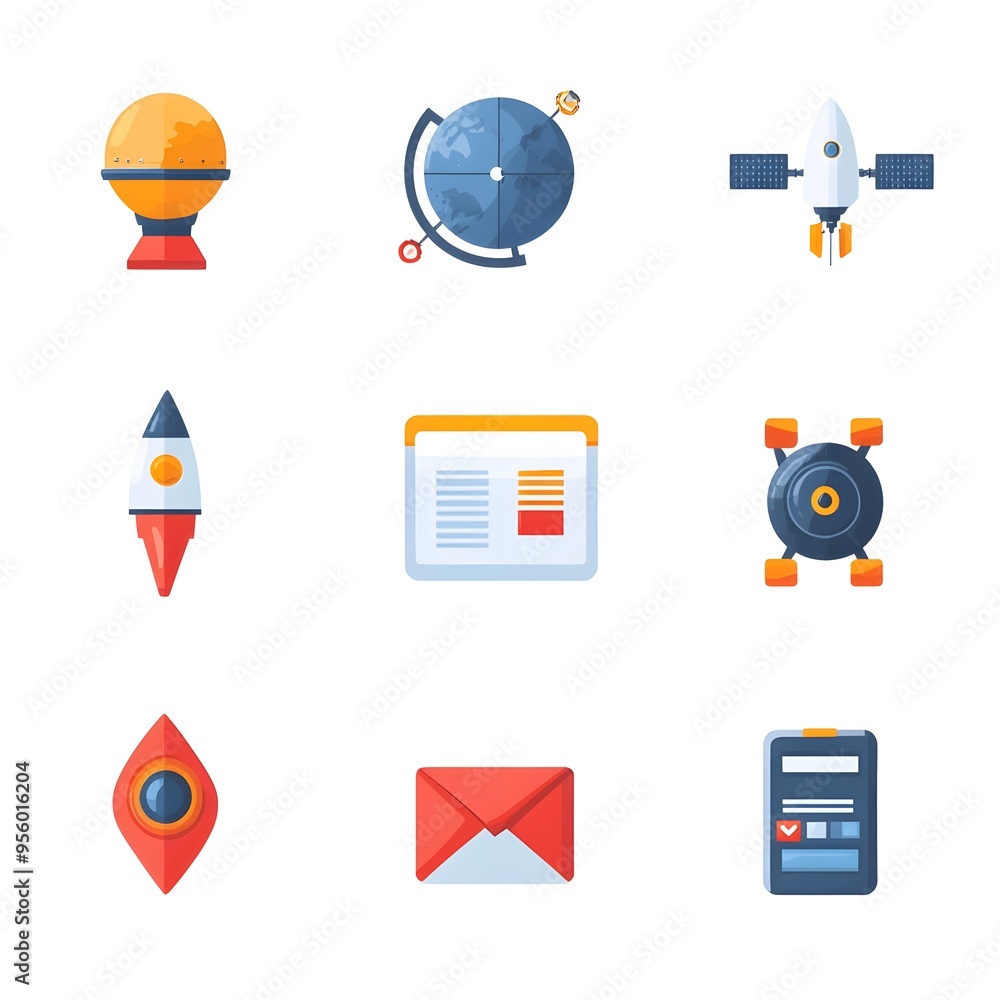 Poster Flat Gradient Icons for Global Digital Communication and Network Connectivity