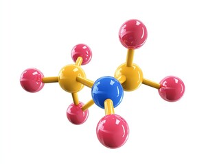 Colorful 3D model of a molecule on a white background.
