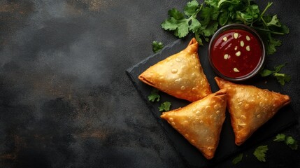 Crispy Samosas on a Slate Plate