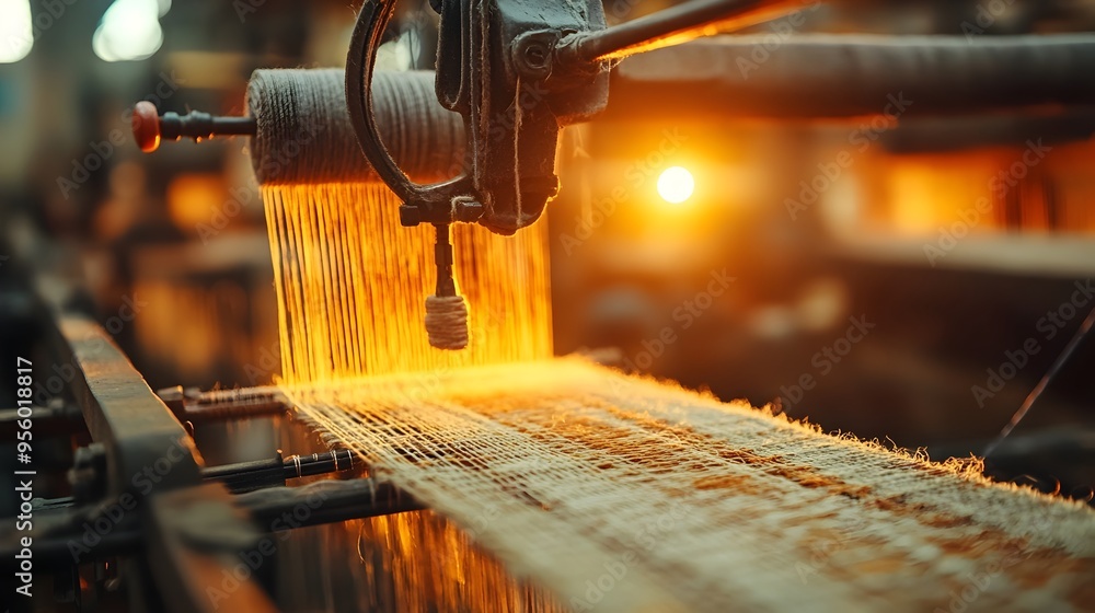 Poster Intricate Handloom Weaving with Warm Lighting Showcasing Detailed Patterns and Textures