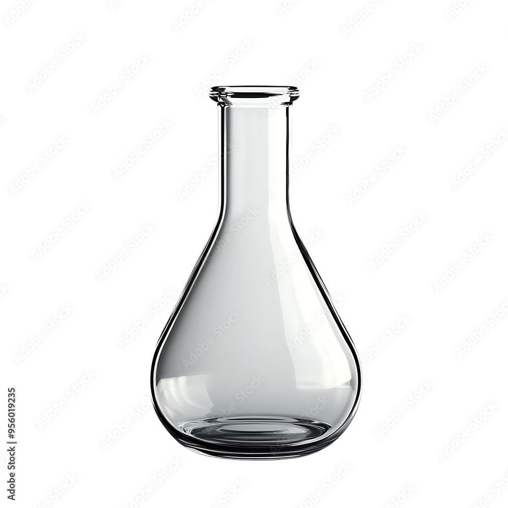Poster empty glass erlenmeyer flask with transparent background, ideal for science experiments and laborato
