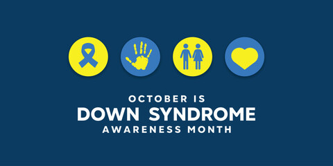 Down Syndrome Awareness Month. Ribbon, hand, people and heart. Great for cards, banners, posters, social media and more. Dark background.