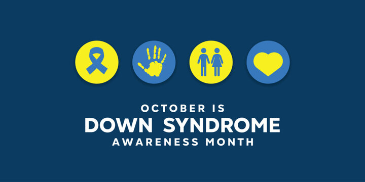 Down Syndrome Awareness Month. Ribbon, hand, people and heart. Great for cards, banners, posters, social media and more. Dark background.