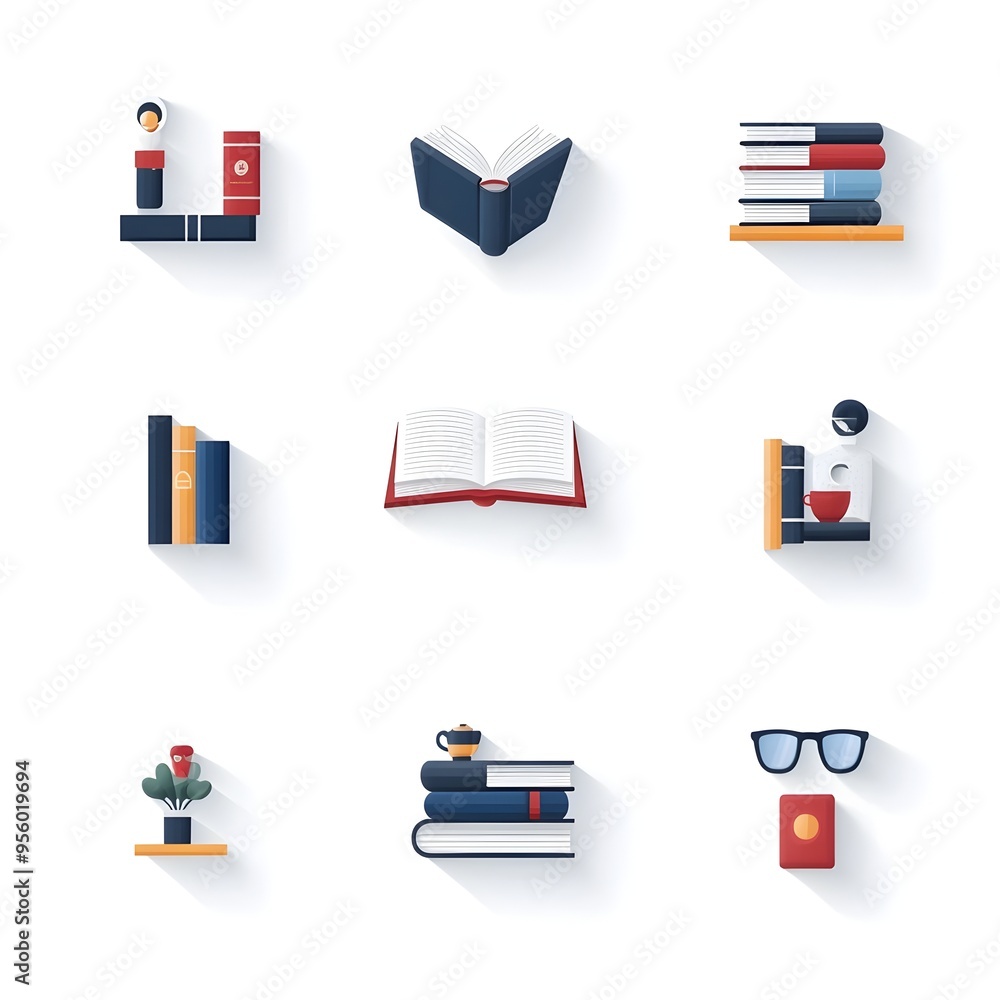 Poster minimalist flat gradient icons for reading and books