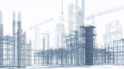 Obraz premium Digital construction site sketch. Building 3D Printing, Building Information Modeling, very advanced Industrial Background