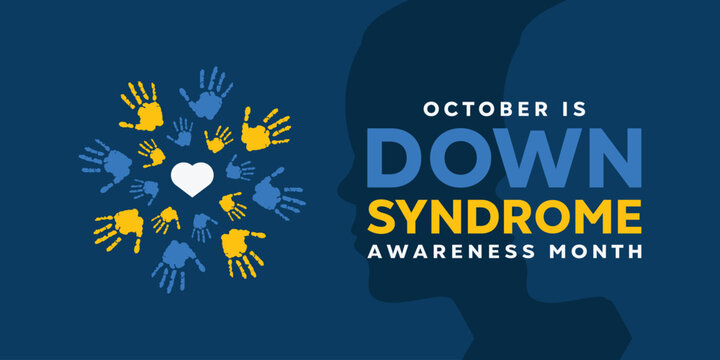 Down Syndrome Awareness Month. Heart and hand. Great for cards, banners, posters, social media and more. Dark background.