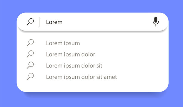 Search bar vector with suggestions and list search results template for ui interface, website