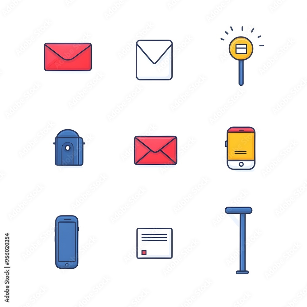 Aufkleber Minimalist Icon Set for Mail and Communication Tools in Flat Gradient Design