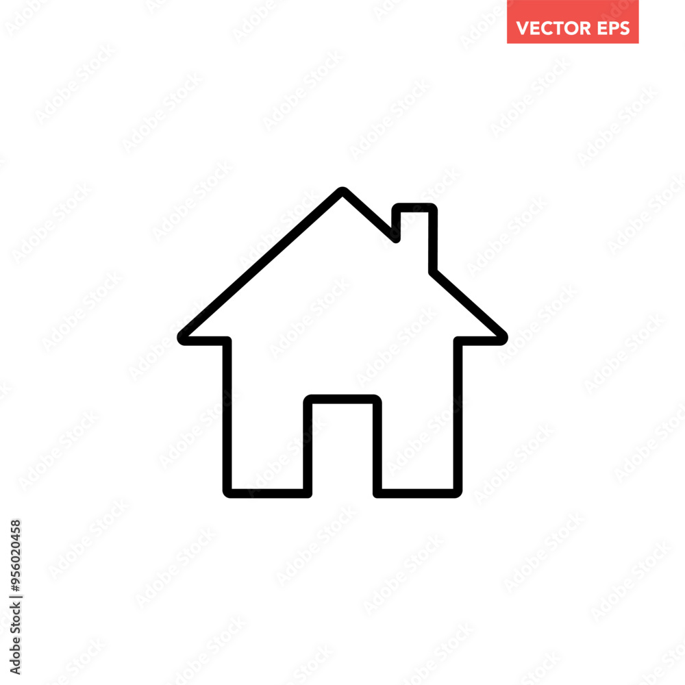 Poster black single house line icon, simple style real estate flat design concept pictogram vector for app 