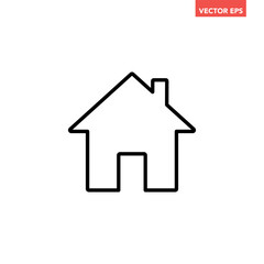 Obraz premium Black single house line icon, simple style real estate flat design concept pictogram vector for app ads web banner button ui ux interface elements isolated on white background