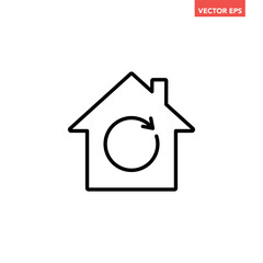Single black house renovation line icon, simple update home with arrow flat design pictogram vector for app logo ads web webpage button ui ux interface elements isolated on white background