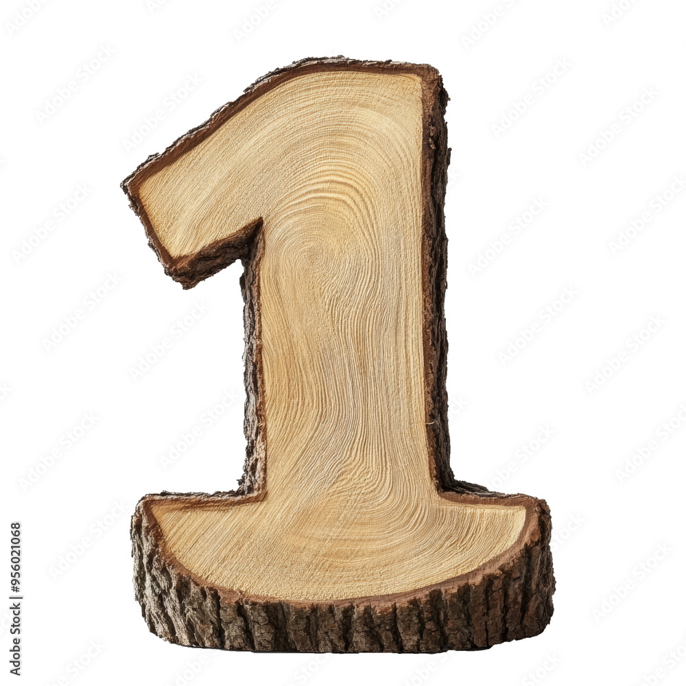 Poster tree trunk cut into number 1 isolated on white background