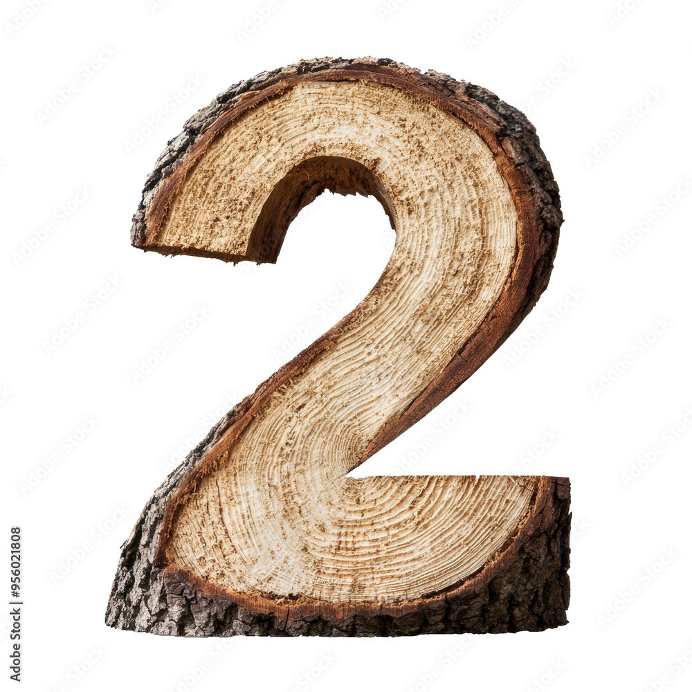Poster tree trunk cut into number 2 isolated on white background