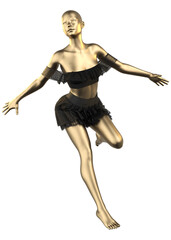 Layered laced skirt and top with ruffle of black color on golden female mannequin, isolated background, 3D Illustration.