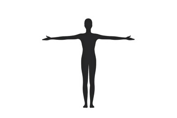 Silhouette of a human figure with arms extended, representing movement, balance, and human anatomy concepts in a minimalist style.