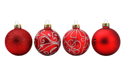 Red Christmas balls clipart on transparent background, png	