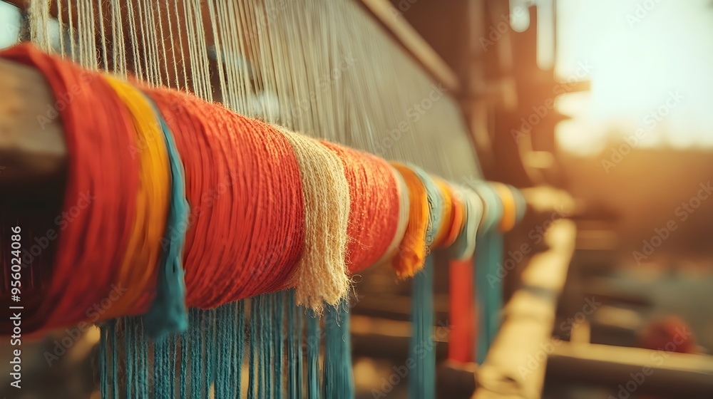 Poster taut threads intricacies of handwoven fabric on a loom