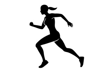 silhouettes of girl running pose vector illustration	
