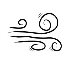 Blowing wind line icon. Doodle wind line sketch. Hand drawn doodle wind motion, air blow, swirl elements.