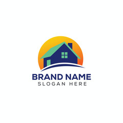 Modern House Sunset logo ,Free Real Estate Logo Design
