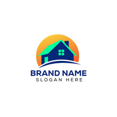 Modern House Sunset logo ,Free Real Estate Logo Desig